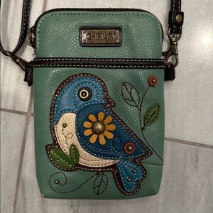 Chala Bird Phone Purse Crossbody Green Vegan Leather